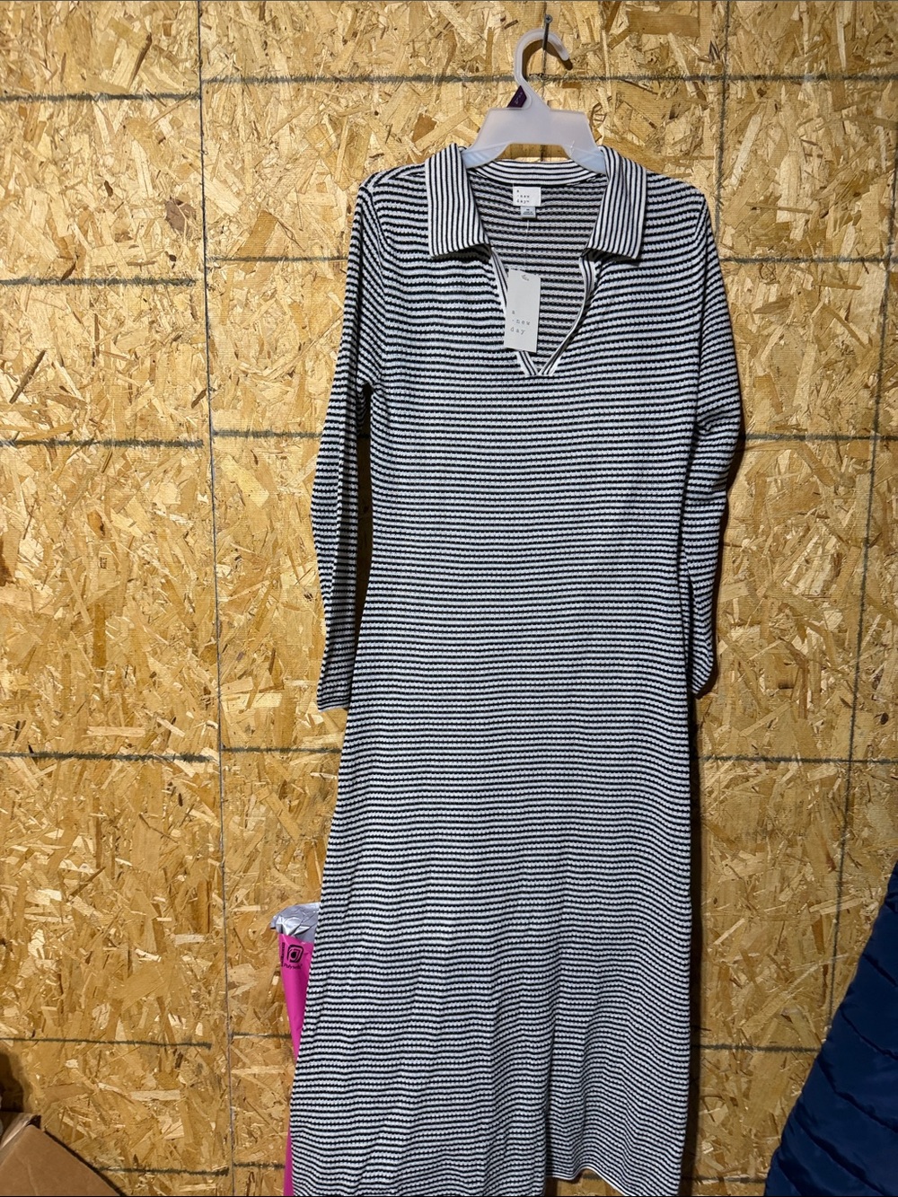 A New Day Black & White Striped knit Long Sleeve Dress